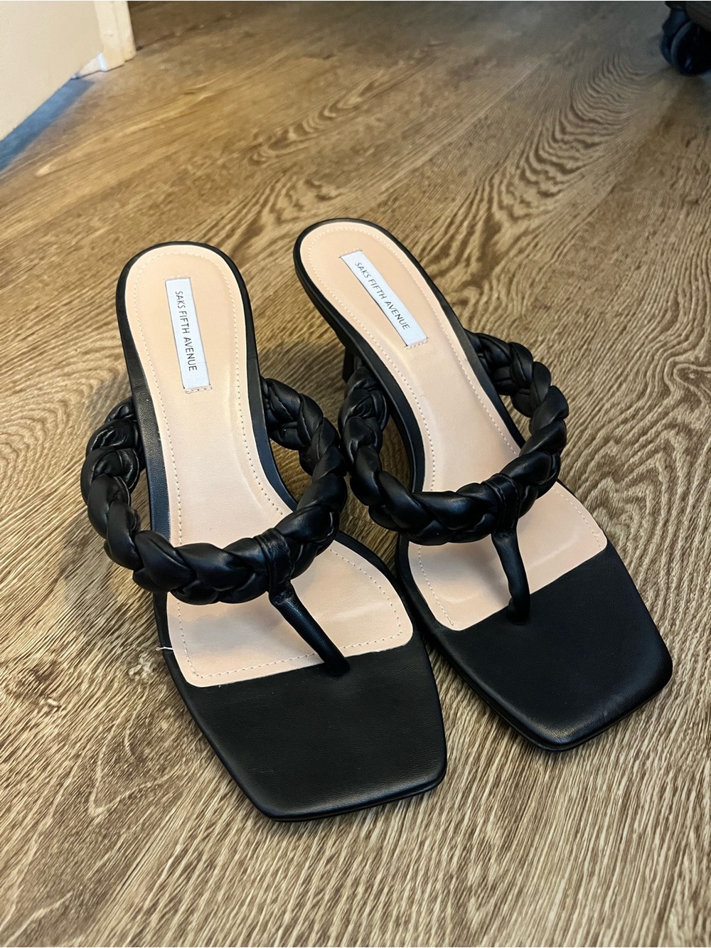 Saks Fifth Avenue Black Braided Sandal Heels